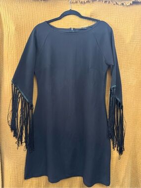 Elegant Black Long-Sleeve Fringe Dress